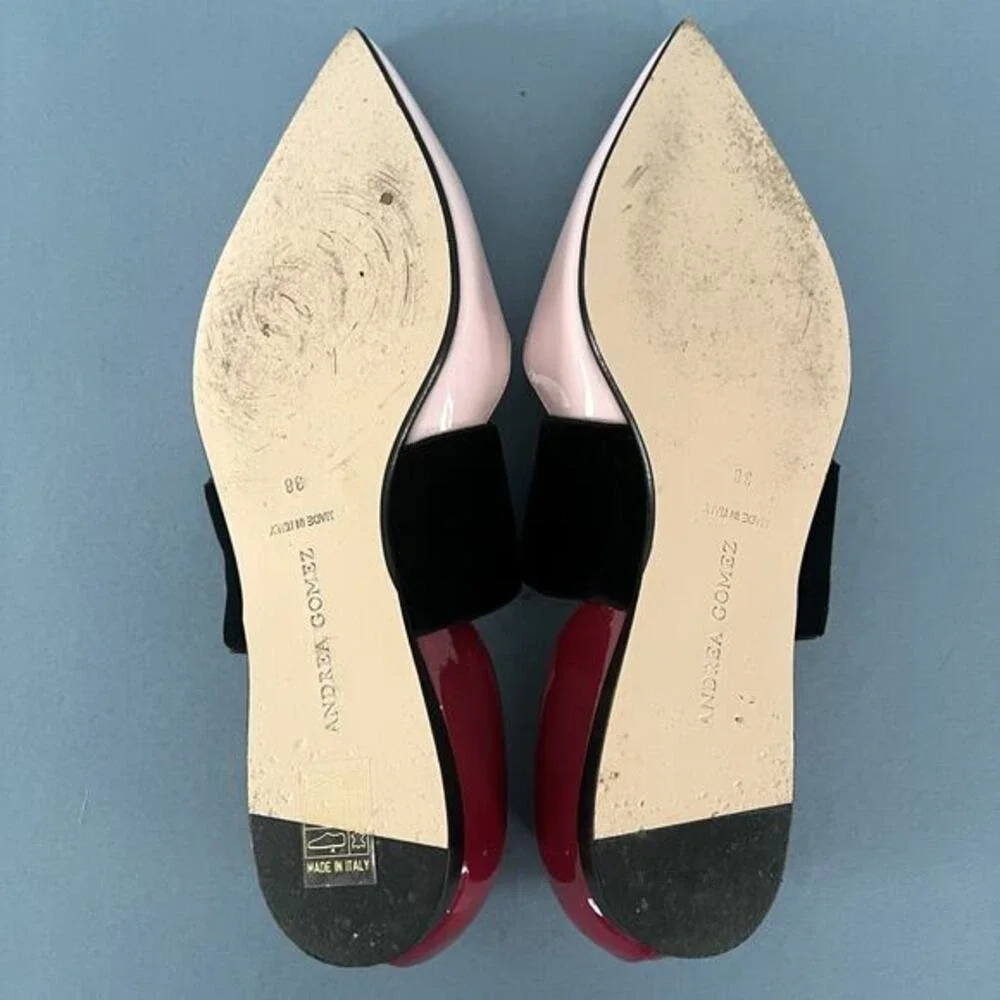 Andrea Gomez Dakota Pink Leather Pointed Toe Ballerina Flats